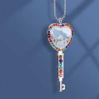 Sublimation Heart Shape Colourful Rhinestone Key Necklace（silver）