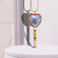 Sublimation Heart Shape Colourful Rhinestone Key Necklace（gold）