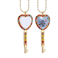 Sublimation Heart Shape Colourful Rhinestone Key Necklace（gold）