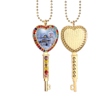 Sublimation Heart Shape Colourful Rhinestone Key Necklace（gold）