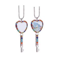 Sublimation Heart Shape Colourful Rhinestone Key Necklace（silver）