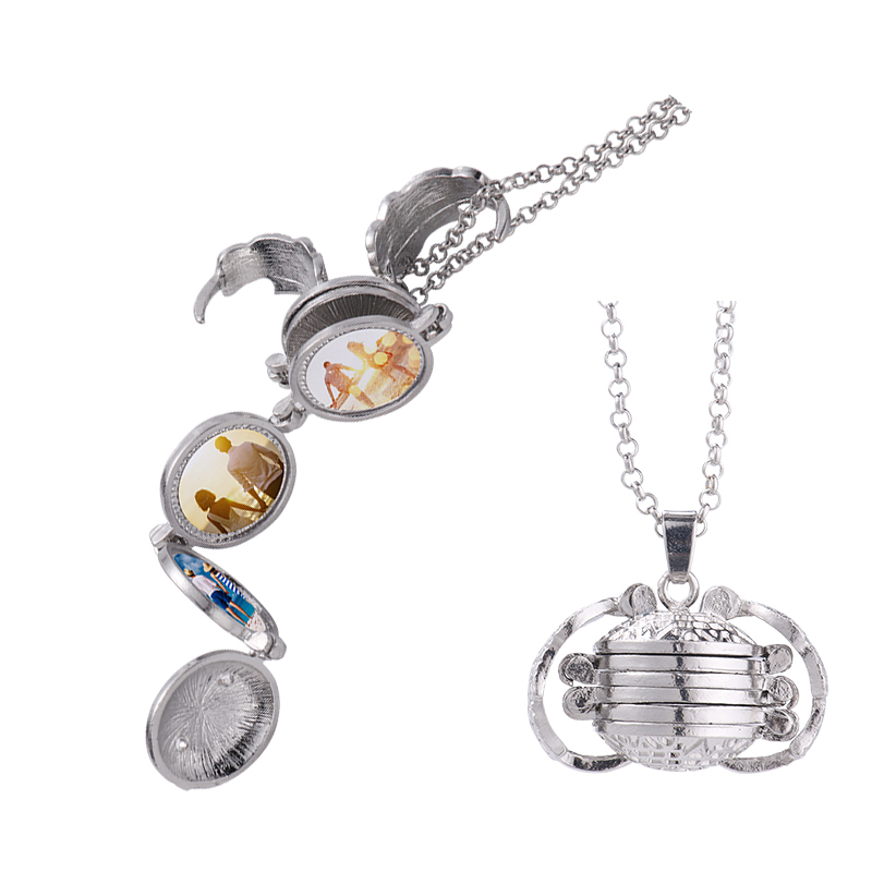 Sublimation Floating Magic 4 Photo Box Locket Necklace(silver)