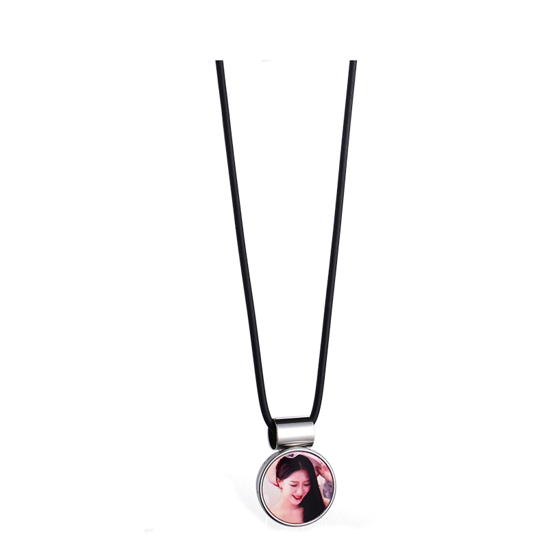 Sublimation Blank Round Snap Button Necklace(Black rubber rope 45cm )