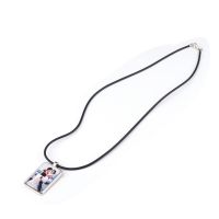 Sublimation Blank Rectangle Metal Photo Necklace(Black rubber rope  45cm )