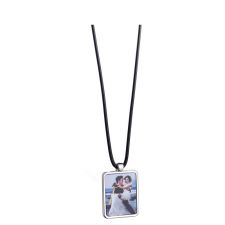 Sublimation Blank Rectangle Metal Photo Necklace(Black rubber rope  45cm )