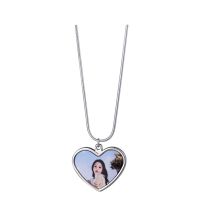 Sublimation Blank Heart Metal Photo Necklace(Snake bone chain length 45cm)