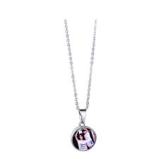 Sublimation Blank Round Snap Button Metal Necklace(Flat chain length 45cm)