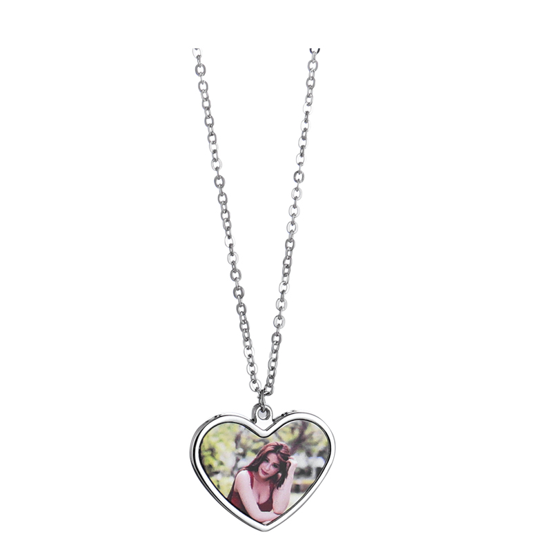 Sublimation Blank Heart Metal Photo Necklace(Flat chain length 45cm)