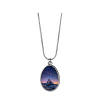 Sublimation Blank Double-sided Oval Shape Metal Photo Necklace(Snake bone chain length 45cm)