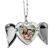 Sublimation Angel Wings Heart Lockets Pendant Necklace(silver)