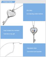 Sublimation Zinc Alloy DIY Photo Heart Key Necklace