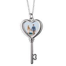 Sublimation Zinc Alloy DIY Photo Heart Key Necklace