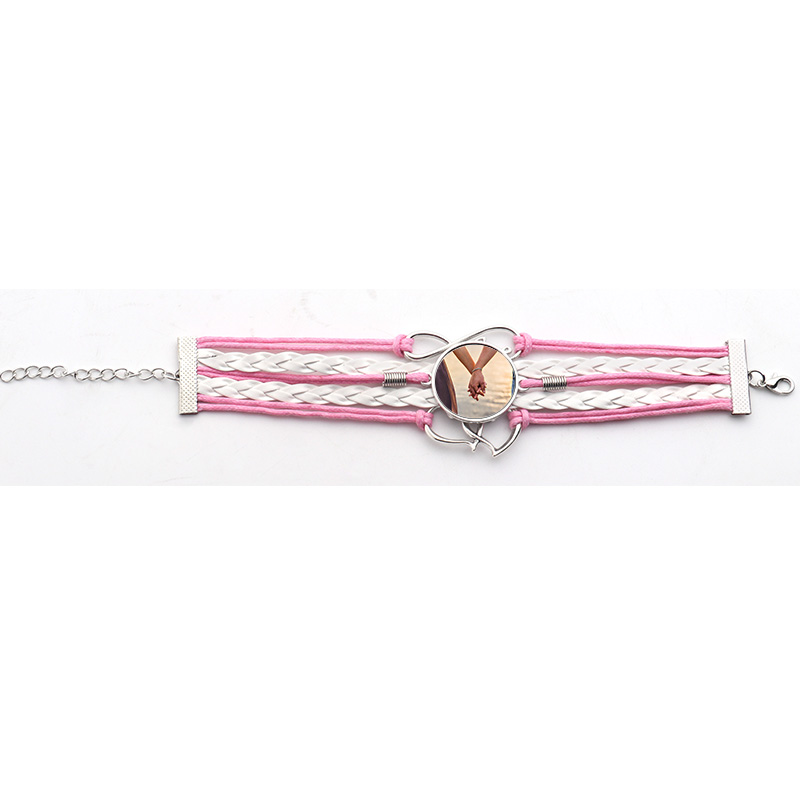 Multi layer woven Bracelet Double Heart Sublimation Bracelet (pink)