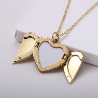 Sublimation Angel Wings Lockets Heart Necklace（gold）