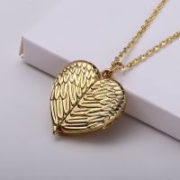 Sublimation Angel Wings Lockets Heart Necklace（gold）