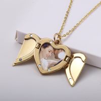 Sublimation Angel Wings Lockets Heart Necklace（gold）