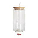 Sublimation clear glass beer can  with bamboo lid & plastic straw-16oz