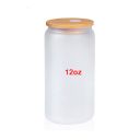 Sublimation frosted glass beer can  with bamboo lid & plastic straw-12oz