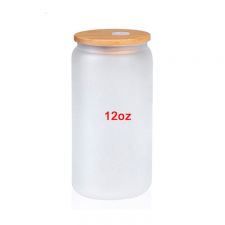 Sublimation frosted glass beer can  with bamboo lid & plastic straw-12oz