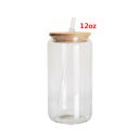 Sublimation clear glass beer can  with bamboo lid & plastic straw-12oz