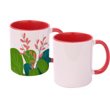 Sublimation 11oz inner and handle color mugs-red