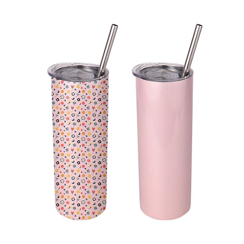 Sublimation 20oz rainbow shimmer straight skinny tumbler with straws -pink