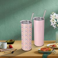 Sublimation 20oz rainbow shimmer straight skinny tumbler with straws -pink