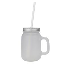 Sublimaton 12oz Frosted Glass Mason Jar With Handle and Lid