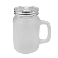 Sublimaton 12oz Frosted Glass Mason Jar With Handle and Lid