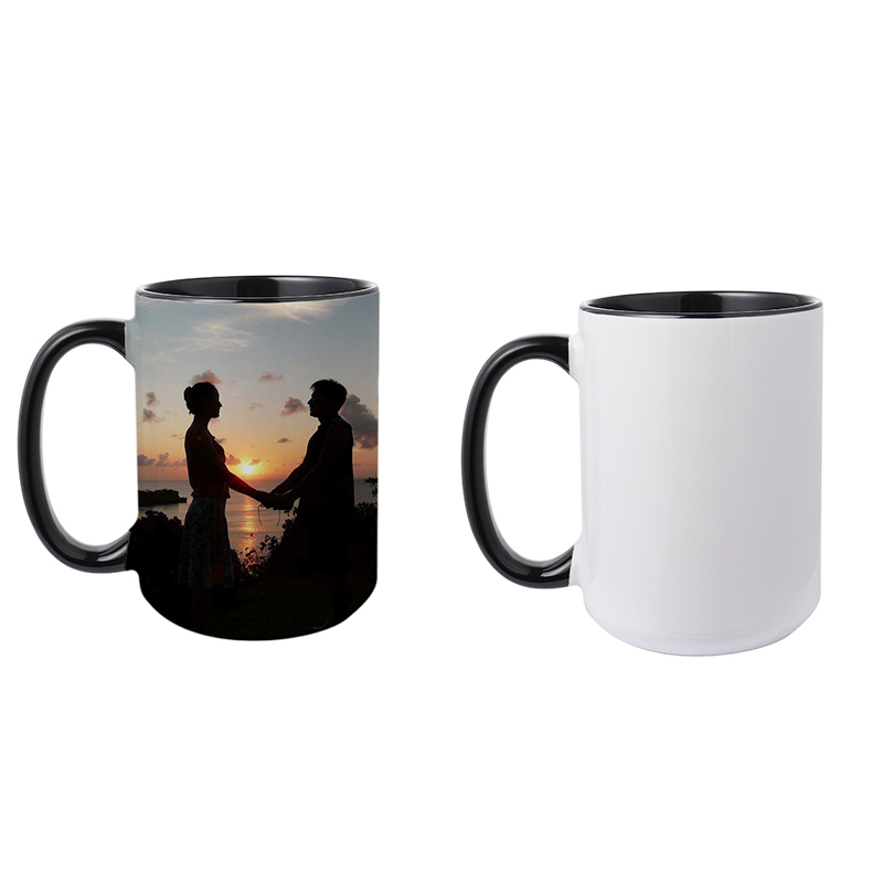 Sublimation 15oz Inner and Handle Color Ceramic Mugs -black(individual box)