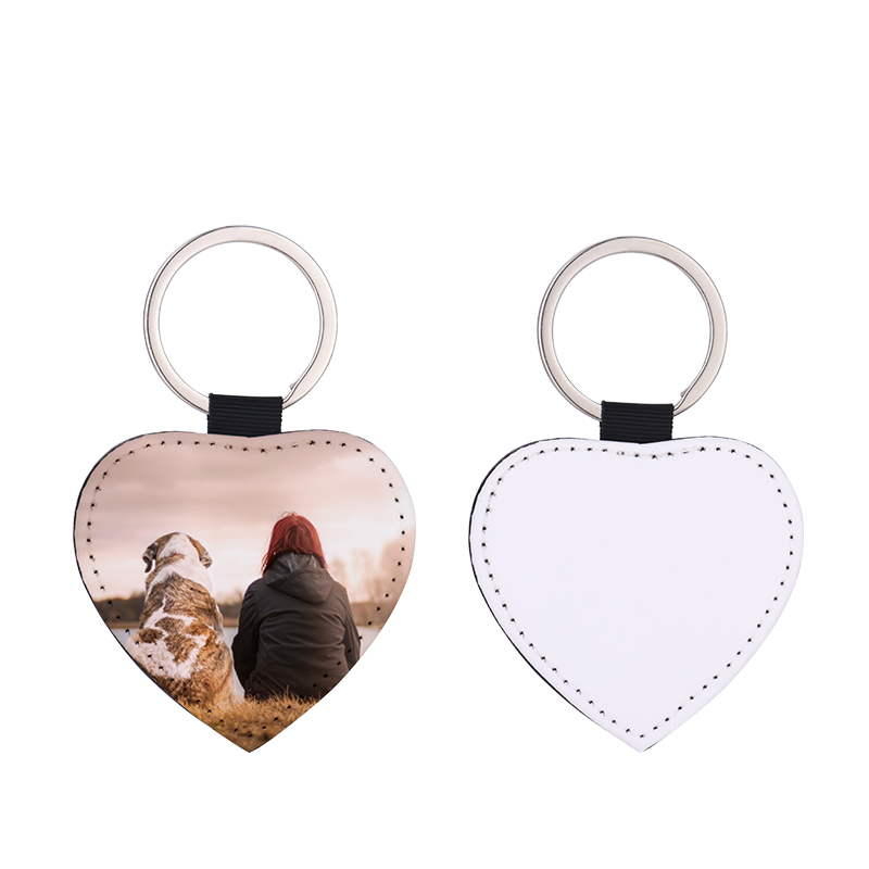 Sublimation Single-sided blank Leather keychains-heart