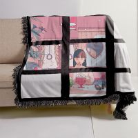 Sublimation 9 Panel Flannel Blankets With Black Tassel 100*150cm