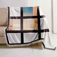 Sublimation 9 Panel Flannel Blankets With White Tassel 125*150cm