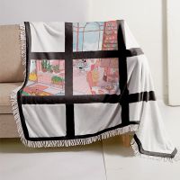 Sublimation 9 Panel Flannel Blankets With White Tassel 100*150cm