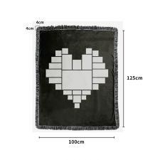 Double Layer Heart Panel Crystal Velvet Sublimation Blankets  With Black Tassel 100*125cm