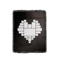 Sublimation Heart Panel Flannel Blankets With  Black Tassel 100*150cm