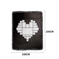 Sublimation Heart Panel Flannel Blankets With  Black Tassel 100*150cm