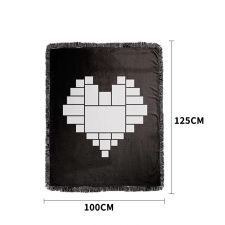 Sublimation Heart Panel Flannel Blankets With  Black Tassel 100*125cm