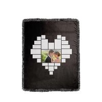 Sublimation Heart Panel Flannel Blankets With  Black Tassel 100*150cm