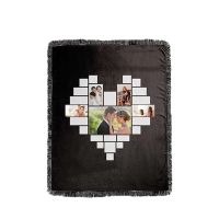 Sublimation Heart Panel Flannel Blankets With  Black Tassel 100*150cm