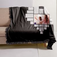 Sublimation Heart Panel Flannel Blankets With  Black Tassel 100*150cm