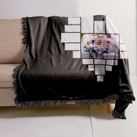 Sublimation Heart Panel Flannel Blankets With  Black Tassel 100*125cm