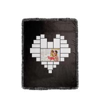 Sublimation Heart Panel Flannel Blankets With  Black Tassel 100*125cm