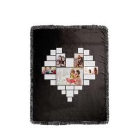 Sublimation Heart Panel Flannel Blankets With  Black Tassel 100*125cm