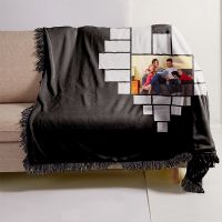 Sublimation Heart Panel Flannel Blankets With  Black Tassel 125*150cm