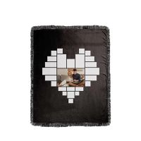 Sublimation Heart Panel Flannel Blankets With  Black Tassel 125*150cm