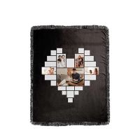 Sublimation Heart Panel Flannel Blankets With  Black Tassel 125*150cm