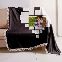 Sublimation Heart Panel Flannel Blankets With  White Tassel 100*150cm