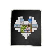 Sublimation Heart Panel Flannel Blankets With  White Tassel 100*150cm