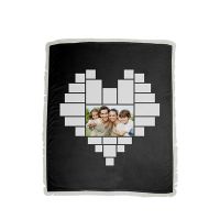 Sublimation Heart Panel Flannel Blankets With  White Tassel 100*125cm